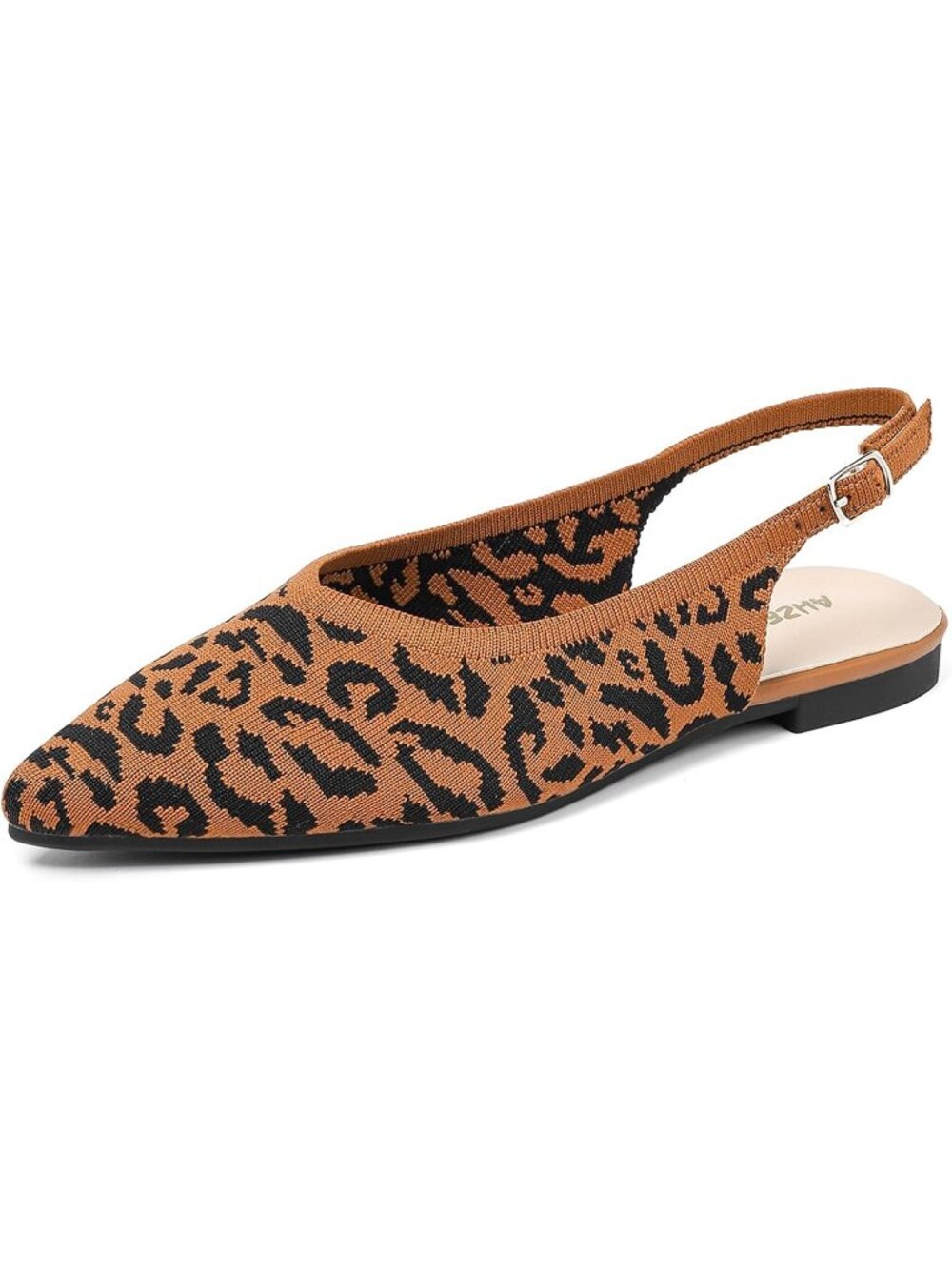 Women's Leopard Knit Ballet Flats Pointed Toe Buckle Strap Slip On Dressy Shoes